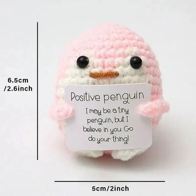 Uplift Treasures Handmade Pocket Hug Crochet Plush With Gift Card pink Penguin