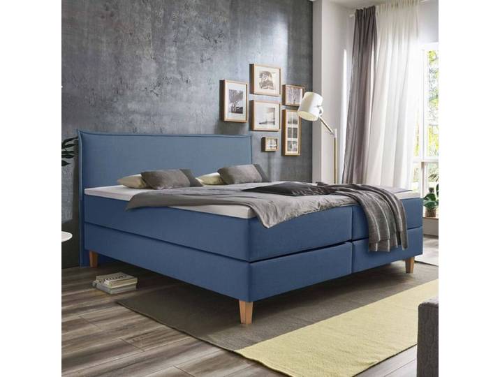 HOMELIV. Boxspringbett Zibo Webstoff 120x200cm Box ohne Federung Härtegrad: H3 Blau skandinavisch