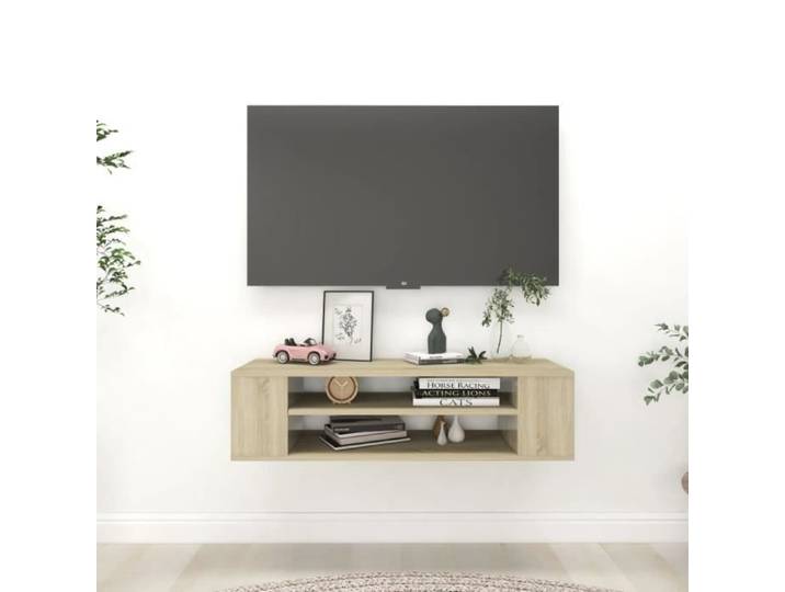 Meuble TV suspendu - MOTHINESSTO - LY7340 - Chêne sonoma - 100x30x26 5 cm - Aggloméré
