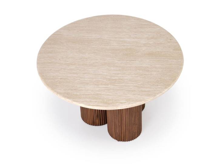 Petite table basse ronde travertin et bois 80cm