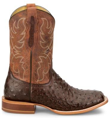 "Tony Lama Requill 11"" Wide Square Toe (Men's) Casual in Amber/Ostrich, Size 9.5 D, Genuine Exotic/Leather"