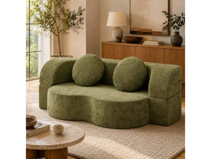FXLKLUXE Rahmenloses Schlafsofa,Bodensofa aus waschbarem Chenille Schaumstoff mit hoher Dichte, vakuumverpackt, rahmenloses Design, ideal für kleine Räu