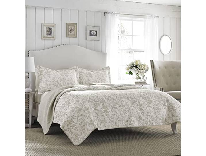Laura Ashley Home Amberley Collection Steppdecken-Set, 100% Baumwolle, atmungsaktiv und leicht, wendbar, vorgewaschen für zusätzliche Weichheit, King-Size-Bett, Biscuit