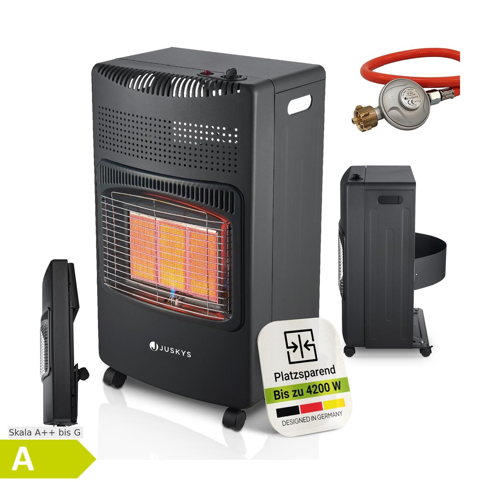 JUSKYS® Gasheizung GS42US – Infrarot-Heizstrahler bis 4200 W für Terrasse & Outdoor in Schwarz