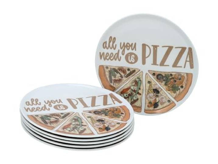 CreaTable, 21568, Serie Pizzateller Set ALL YOU NEED, 6-teiliges Geschirrset, Pizzateller Set aus Porzellan, spülmaschinen- und mikrowellengeeignet, Made in Europe
