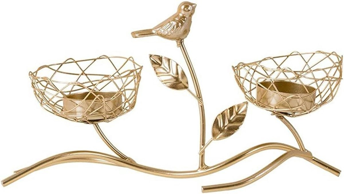 Gouden Smeedijzeren Kandelaar met Vogel Design voor Taperkaarsen