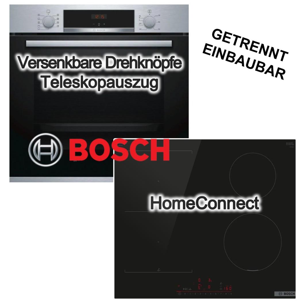 Herdset Bosch Einbau-Backofen 3D-Heißluft Teleskopauszug+ Induktionskochfeld HomeConnect CombiZone