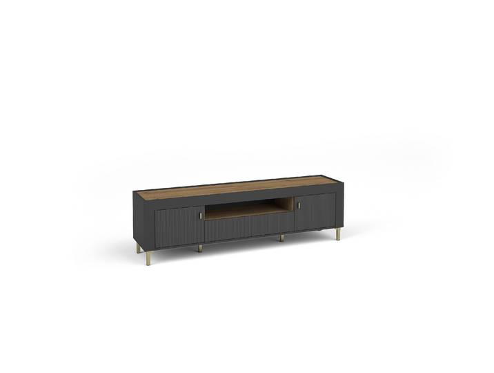 Masseno TV-Schrank ZELOS 177,2 cm mit 1 Schubladen und 2 Türen TV-Lowboard für Wohnzimmer Modern 177,2x40x51,6 cm Schwarz