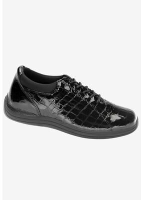 Extra Wide Width Women's Tulip Oxford Flat by Drew in Black Croco (Size 9 WW)