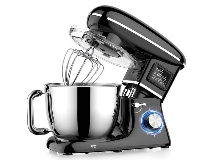 Lisabonde Küchenmaschine 1500W 6,2L Edelstahl mit Timer & LED, 1500 W, 6,2 l Schüssel, 1500W Kupfermotor, LED-Display, 6 Geschwindigkeitsstufen