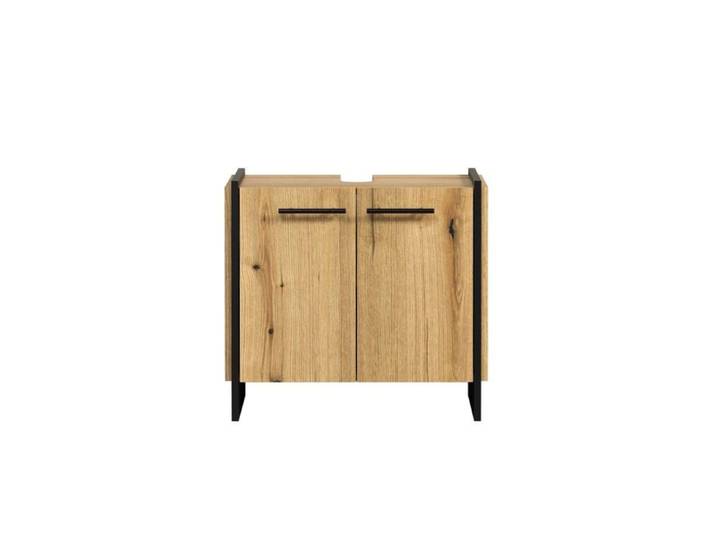 CALICOSY - Meuble sous vasque 2 portes décor chêne et noir L60 cm - ELLIE - Bois clair