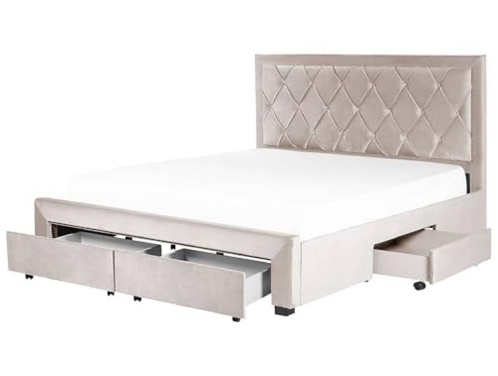 Beliani Bett Samtstoff beige Schubladen Lattenrost 180 x 200 cm Chesterfield Stil Lievin