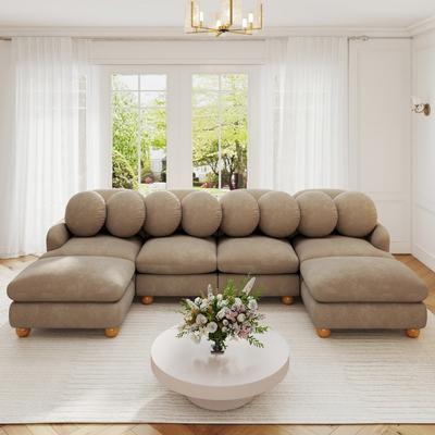 Direct Wicker Large Chenille Modular Deep Seat Sectional Sofa with Pillows and Movable Ottoman