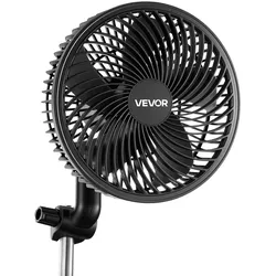 VEVOR Grow Ventilator mit Clip Oszillierend, 10 W-Clip-Ventilator mit USB-C-Anschluss, 9 Geschwindigkeitsstufen & Zirkulationsmodus, Umluftventilator für Umluft & Kühlung in Growbox, Growzelt, Schwarz