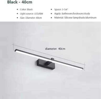 Inspire Essentials Waterproof LED Mirror Light Modern Bathroom Wall Lamp For Makeup black 40cm tricolor Light