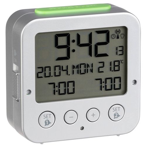 TFA 60.2528.54 Bingo silber Funk Wecker mit Temperatur