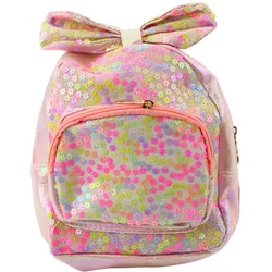 Kinderrucksack mit Pailletten, Blumen, Schleife, Hellrosa, 22cm, 2,8L