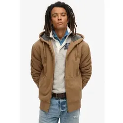 Superdry für Herren. M2013749A Hoodie mit Kapuze mit Reißverschluss und braunem Fleecefutter (S), Lässig, Baumwolle, Nachhaltig