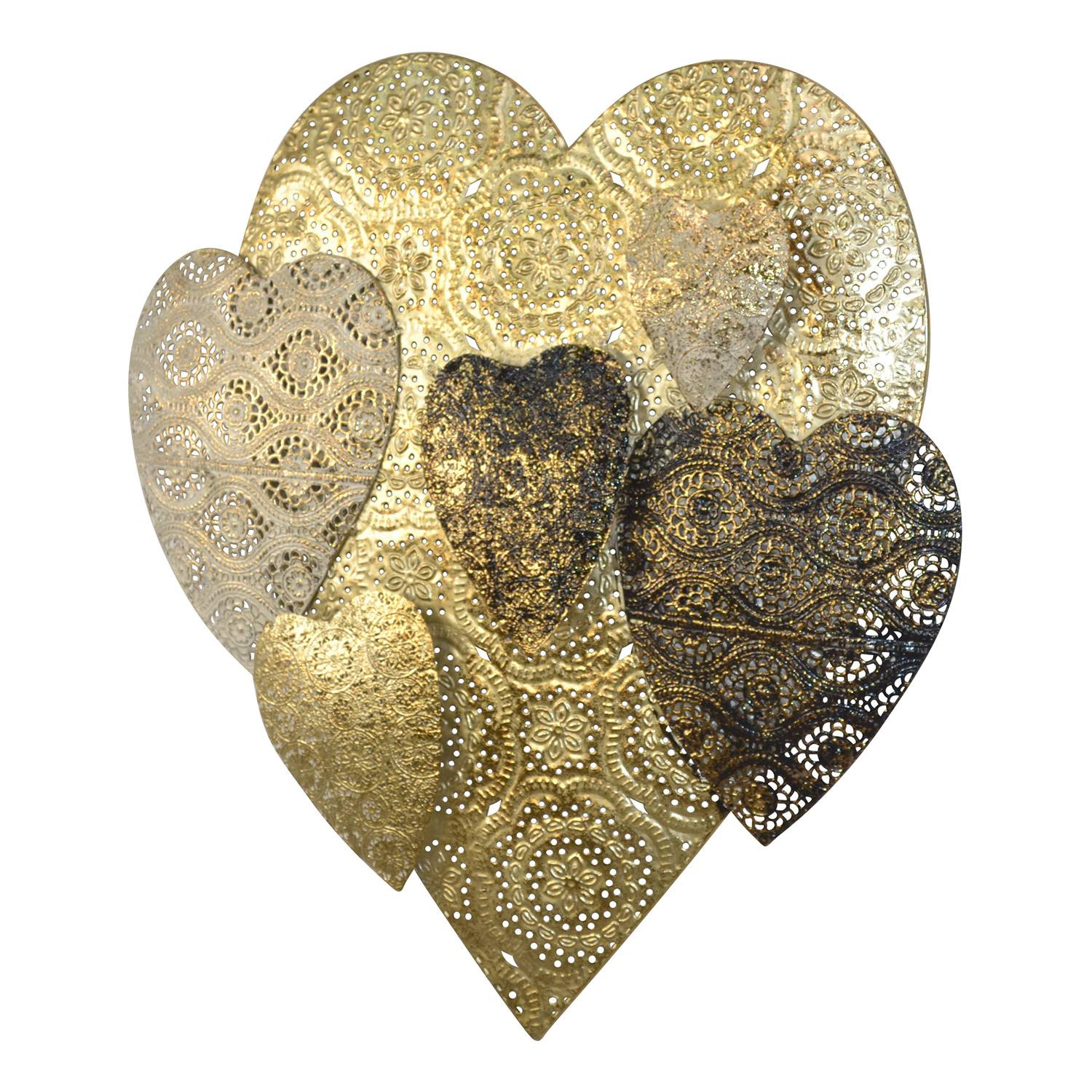 home24 Muurdecoratie Romantic Night Goud Gelakt IJzer met Hartjes Motief
