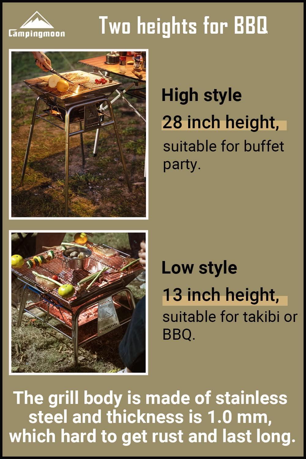 Faltbarer Camping-Holzkohlegrill, BBQ, Edelstahl, Standmodell, MT-5