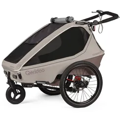 Qeridoo Kidgoo 2 Pro Gen 2 - Kinderfahrradanhänger für 2 Kinder, Farbe: Barista Brown