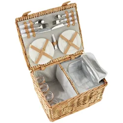 TecTake GmbH Picknickkorb Föhr für 4 Personen, mit Kühlfach & Zubehör - braun