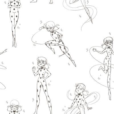 Roommates Miraculous Ladybug Sketch Charcoal Peel and Stick Wallpaper