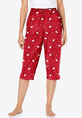 Plus Size Women's Knit Sleep Capri by Dreams & Co. in Classic Red Polar Bear (Size 1X) Pajamas