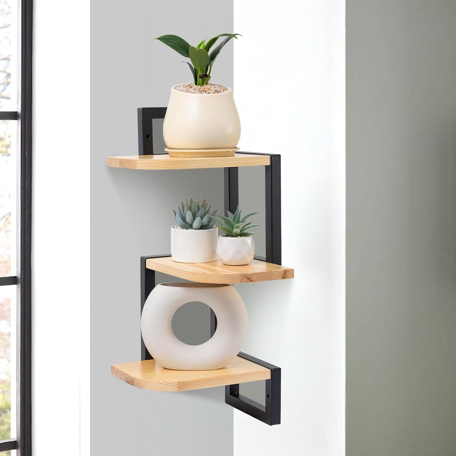 Set van 3 houten hoekwandplanken voor de kinderkamer, woonkamer of badkamer