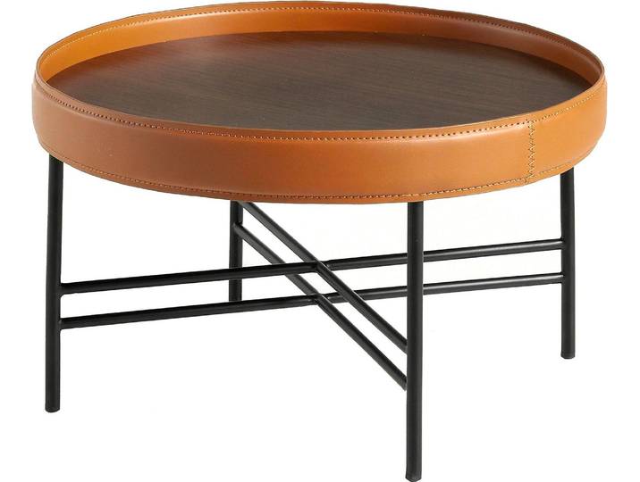 Angel Cerdá Table basse ronde en similicuir\, noyer et acier noir 2058