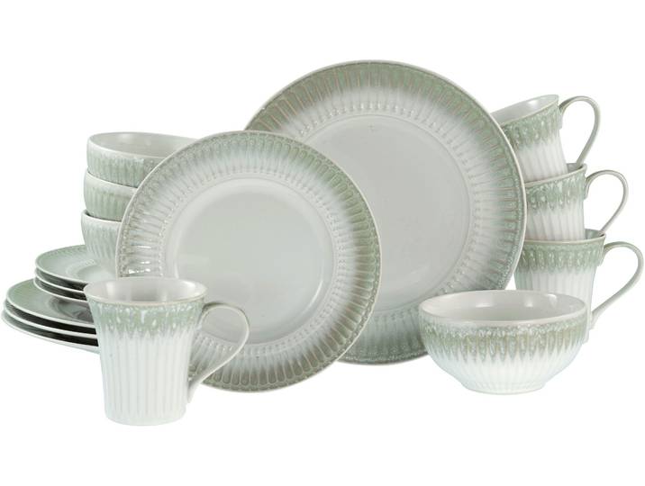 Kombiservice CREATABLE Celadon, Service 16-tlg. , grün (beige), 16, Steinzeug, Geschirr-Sets, Kombiservice, Elegantes Stabrelief, Farbverlauf