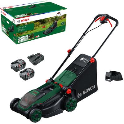 Akkurasenmäher BOSCH HOME & GARDEN "Rotak 18V2-38", grün, Rasenmäher, Kraftvoller 3-in-1-Mäher für mittelgroße bis größere Rasenflächen
