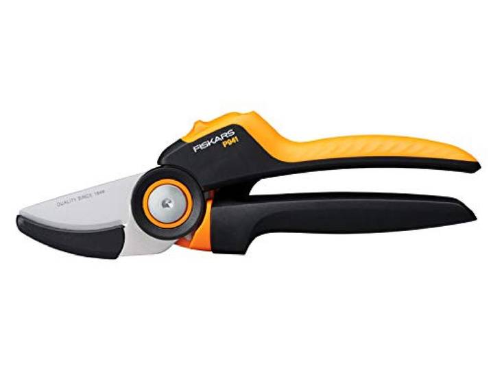 Fiskars Sécateur à Enclume\, X-series PowerGear\, P941\, Avec Poignée Tournante\, Pour Branches et Rameaux Secs\, Revêtement Antiadhésif\, Lame en Acier Inoxydable\, Longueur : 22\,2 cm\, Noir/Orange\, 1057174