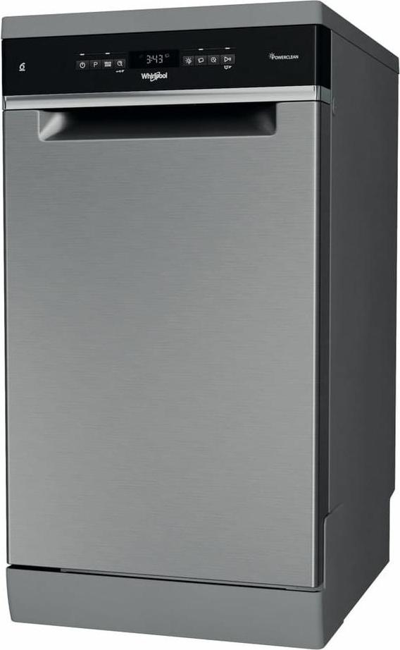 Whirlpool WSFO 3T223 PC X, Freistehend, Single (45 cm breit), Edelstahl, Schwarz, Tasten, 1,3 m
