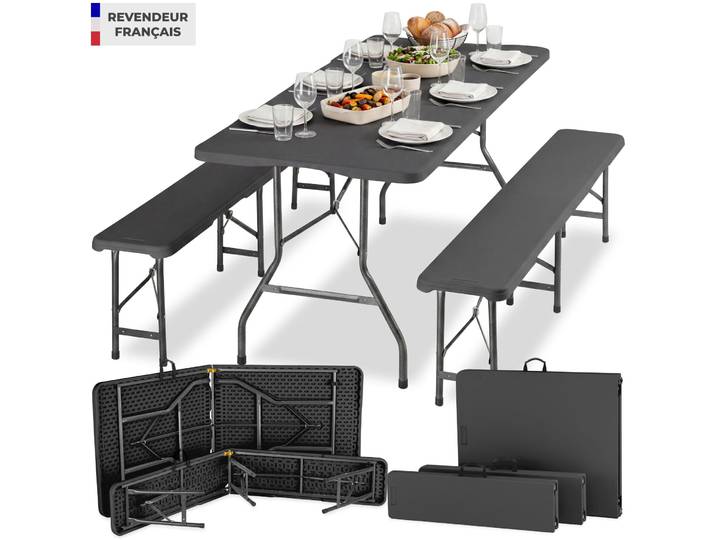 Ensemble de table de camping Panja, pliable, résistant aux intempéries, 8 personnes - gris anthracite