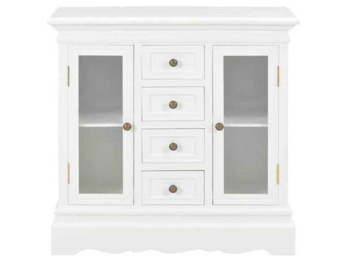 Sideboard Weiß 70x28x70 cm aus Massivholz Kiefer mit 4 Schubladen und 2 MDF und Kiefernholz, Vintage-Design, Knäufe, Wohnzimmer, Schlafzimmer, Flur, einfache Montage