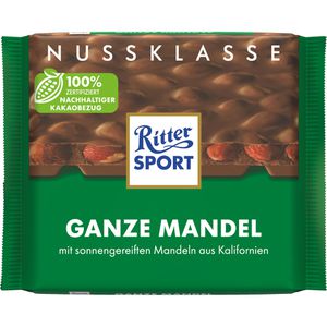 Ritter-Sport Tafelschokolade Ganze Mandel, Vollmilch-Schokolade mit Mandeln, 100g