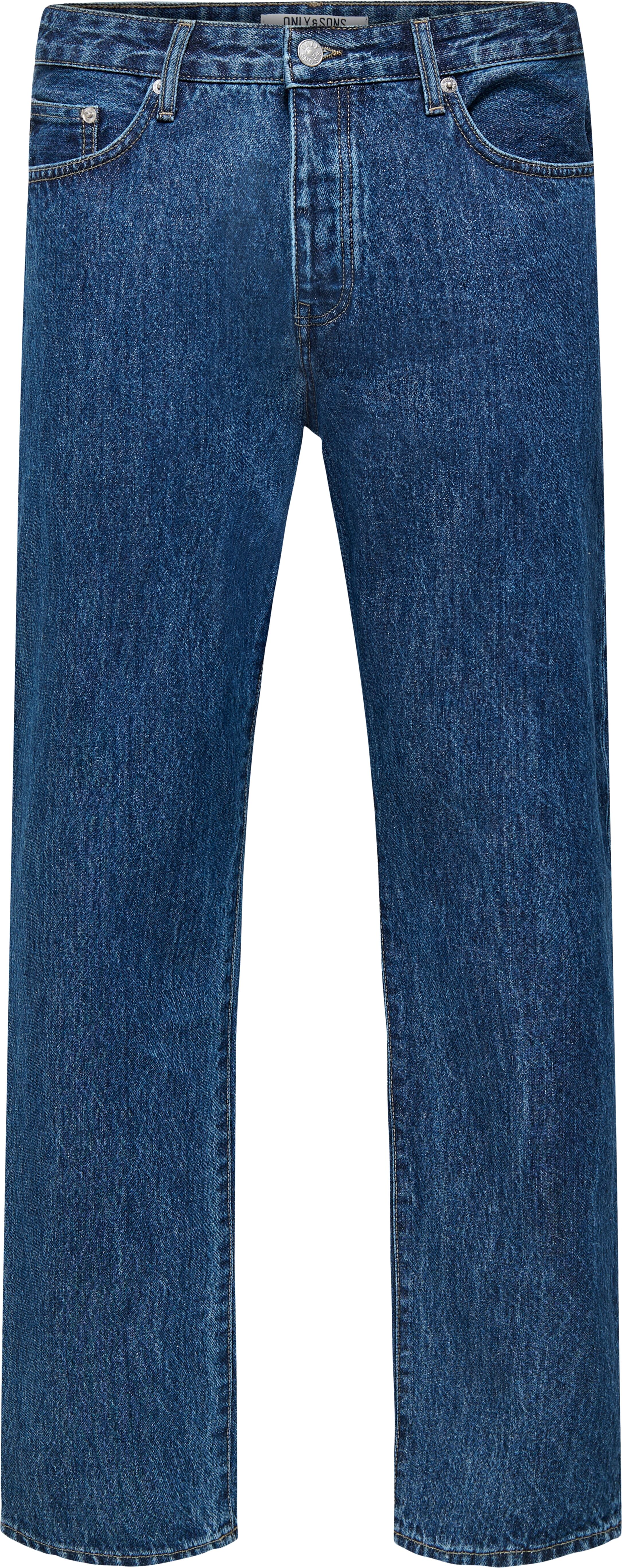 Straight-Jeans ONLY & SONS "ONSEDGE STRAIGHT DNM", Herren, Gr. 32, Länge 32, blau (medium blau denim), Denim/Jeans, Obermaterial: 100% Baumwolle, Abriebeffekte, straight fit lang, Jeans Straight-Jeans, Baumwolle, straight fit medium blau denim 32, Länge 3