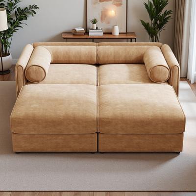 Chenille Modular Sectional Sofa with Cylindrical Backrest