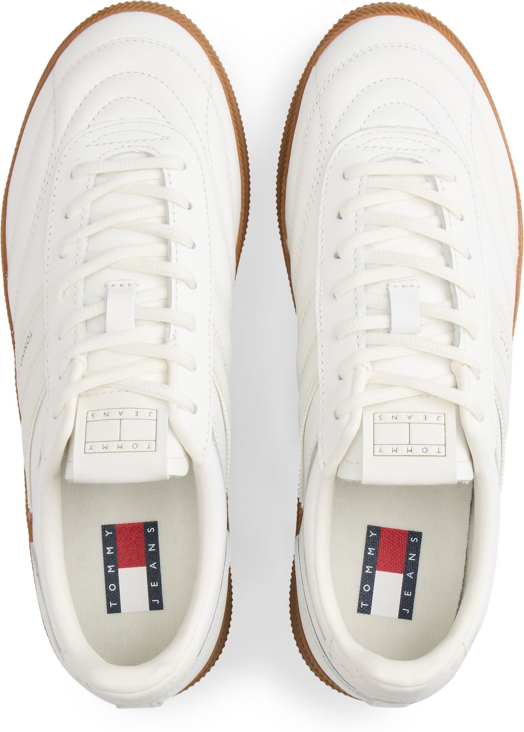 Keilsneaker TOMMY JEANS "THE GREENWICH EDGE LEATHER", Damen, Gr. 36, Textil, weiss (weiß), Leder, Lederimitat, Schuhe Keilsneaker, Freizeitschuh, Halbschuh, Schnürschuh mit Ziersteppung weiß 36, Textil