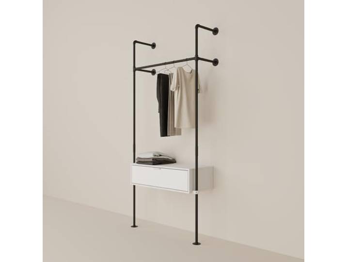 pamo Konsolentisch mit Schublade Weiß - 92 x 40 x 24 cm - schmale Kommode Anbringung an Kleiderstange Sideboard für Wohnzimmer Schlafzimmer Flur - Hochwertige deutsche Produktion