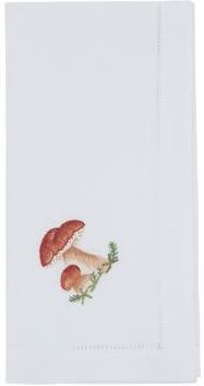 Saro Lifestyle "Mushroom Embroidered Cotton Decorative Napkins (Set of 6) - Hemstitch Border with Woodland Mushroom Motif, 20""x20"""
