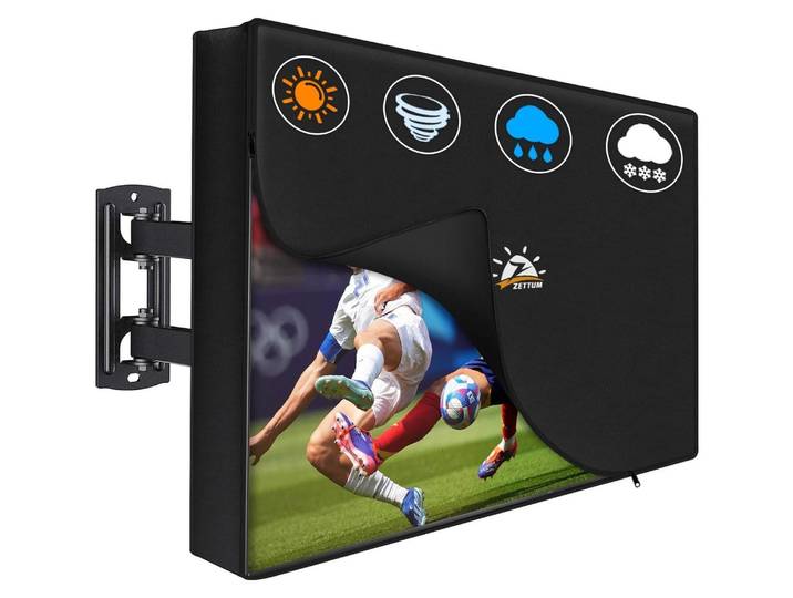 Aufklappbare TV Abdeckung für 52-55 Zoll Fernseher – Wasserdicht & Heavy Duty Bildschirmschutz Abdeckhaube, 600D PolyurethanOxford mit Reißverschluss