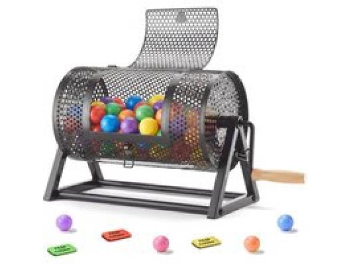 VEVOR Tambour de Tombola, 295x167 mm, Tambour de Loterie avec Poignée, Capacité de 100 Boules ou 2500 Tickets, Support Triangulaire, Boulier de Loto pour Événements, Fêtes, Salons, Promotions, Noir
