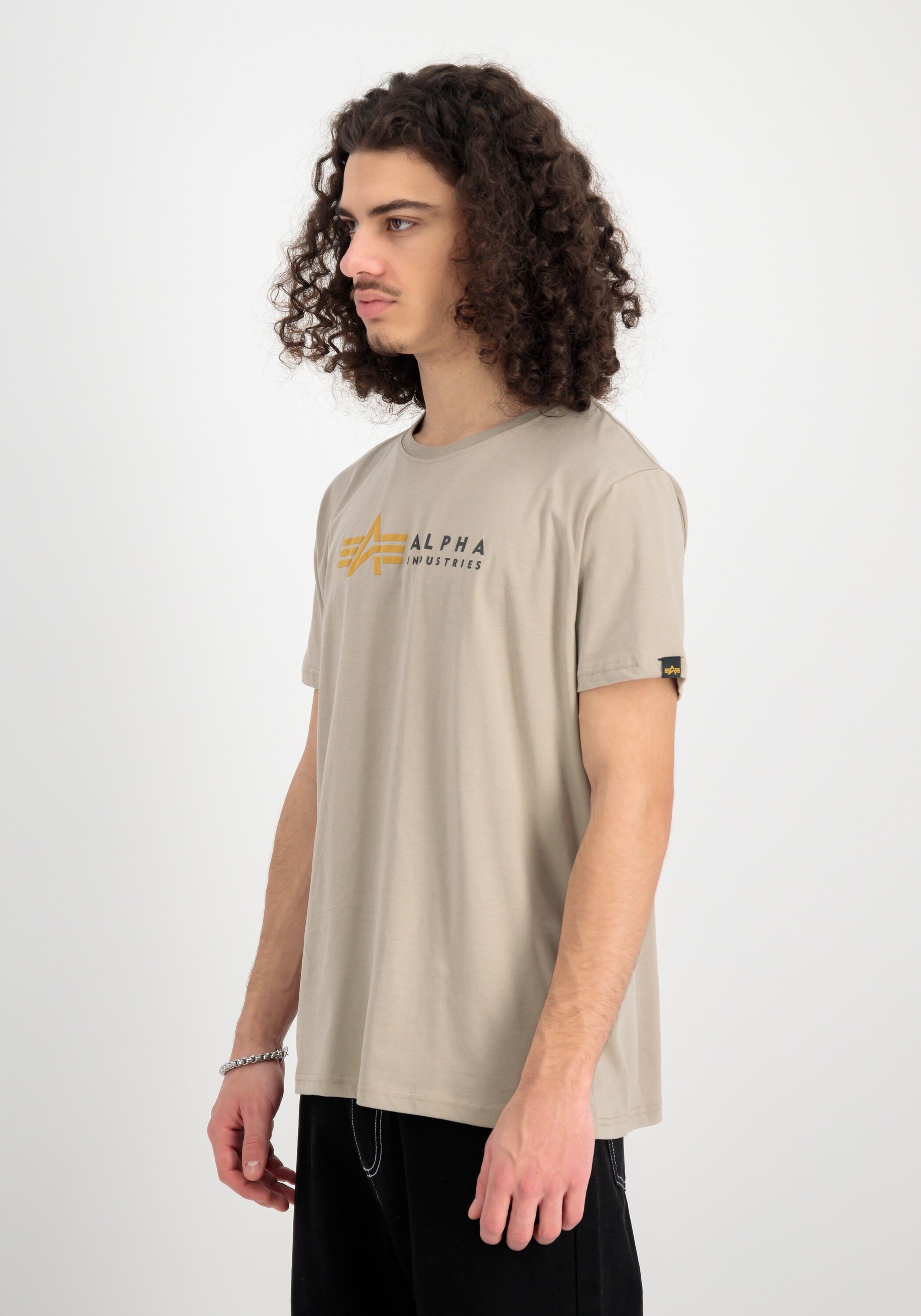 T-Shirt ALPHA INDUSTRIES "Alpha Label T-Shirt PP", Herren, Gr. S, beige (vintage sand), Obermaterial: 100% Baumwolle, Shirts T-Shirt
