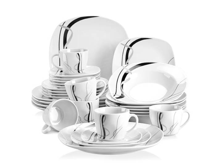 VEWEET Serie FIONA, 30-tlg Geschirrset Porzellan, Tafelservice 6 Personen Service & Geschirrsets, beinhaltet je 6 Speiseteller, Dessertteller, Suppenteller, Kaffeetassen und Untertassen