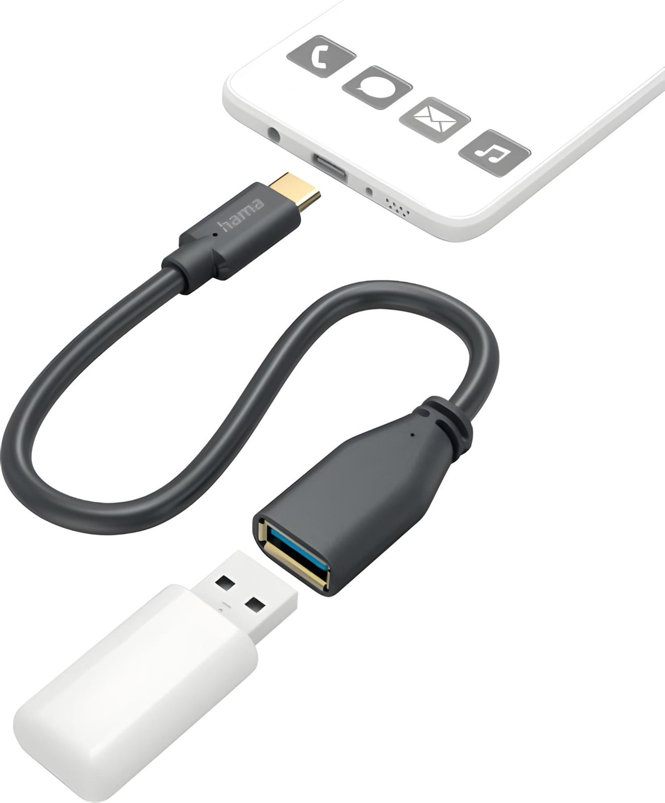 Hama USB Type-C naar USB-A OTG adapterkabel, zwart, 15 cm