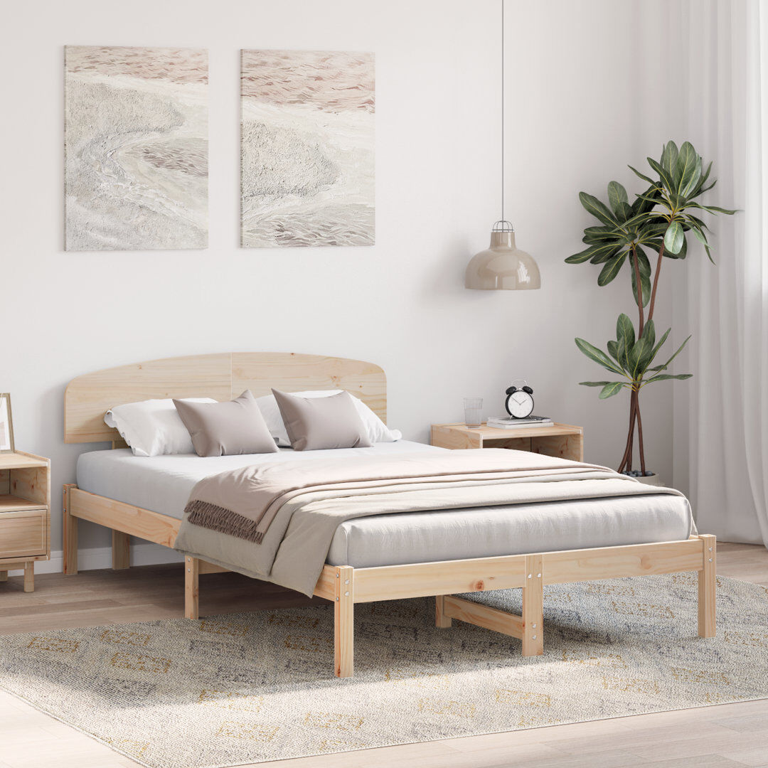 Vidaxl Bed Frame With Headboard Solid Pine Wood Natural Double (4'6)