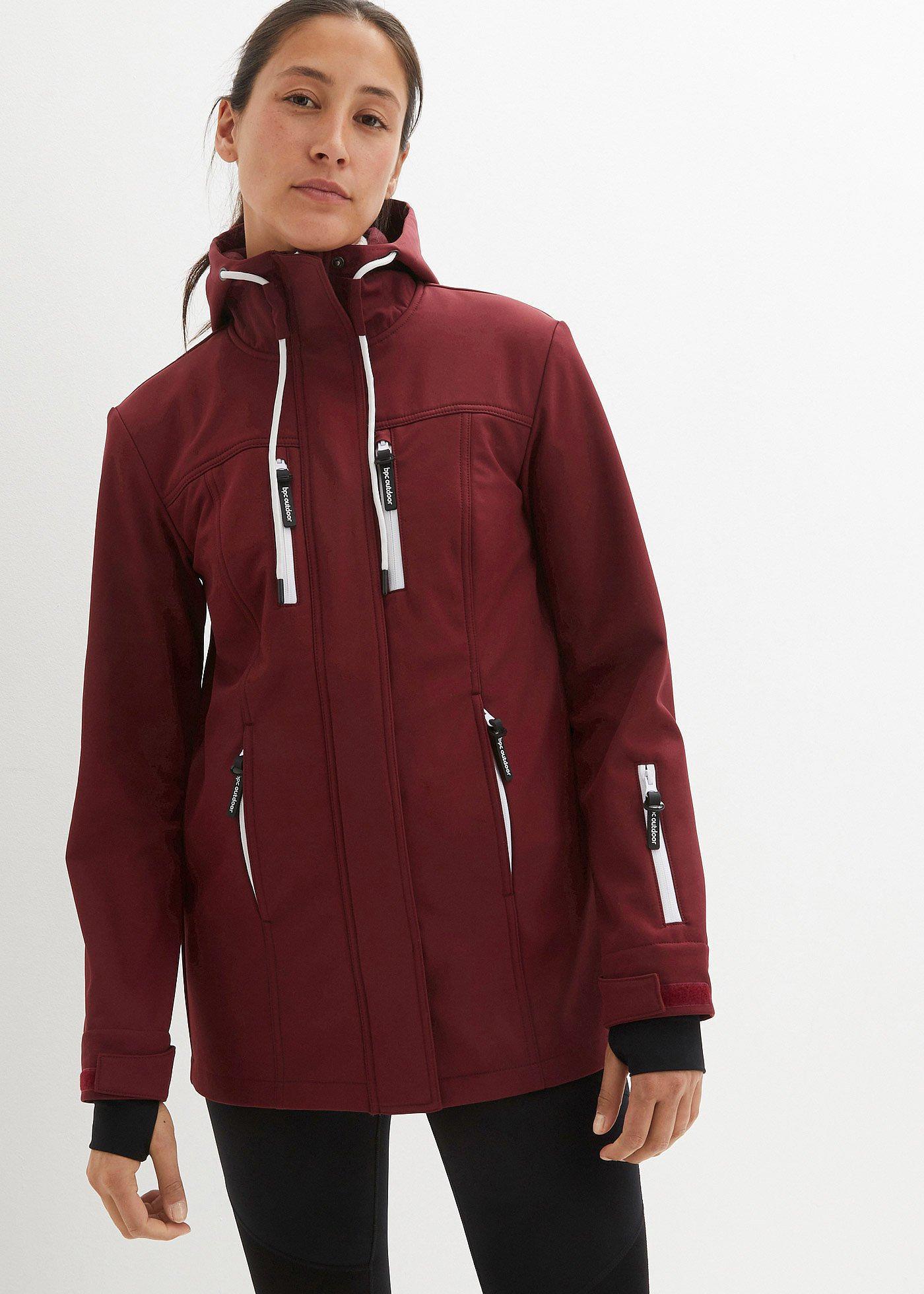 bonprix wasserabweisende Softshelljacke, rot, Gr.56, praktische Übergangsjacke aus wasserdichtem Material, ohne versiegelte Nähte, mit Reißverschlusstaschen, bequem geschnitten, aus Softshell