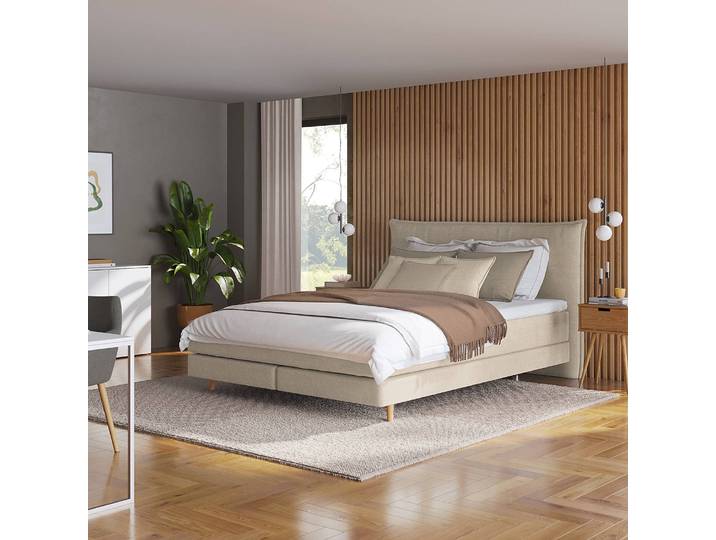 Boxspringbett Klassisch 160 x 200cm Microfaser Orela Beige/Beige H3